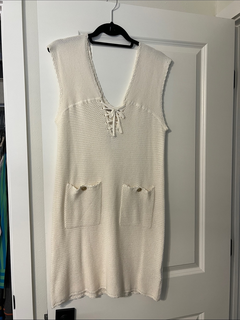 J. Crew Cream Knit Lace-Up Swim Coverup with Front Pockets
